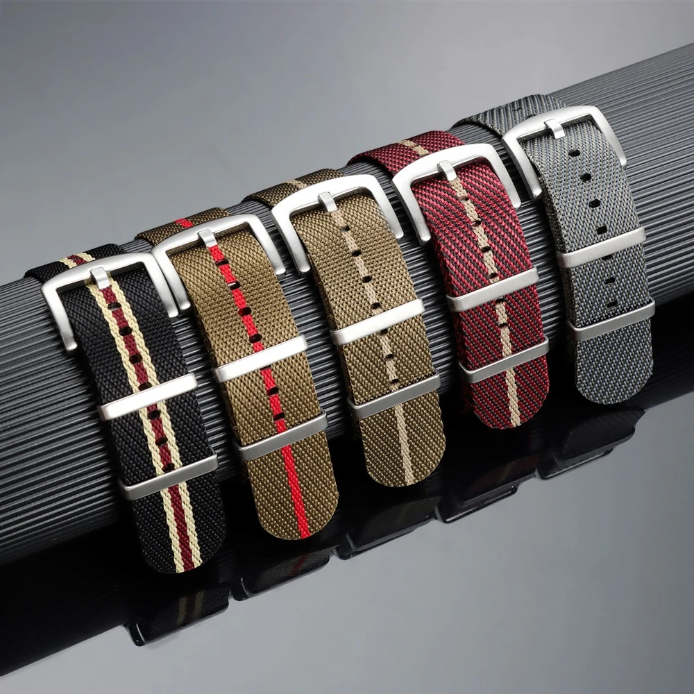 Enhanced Premium Ribbed Nylon Watch Band - Army Green Sport Fabric Bracelet
