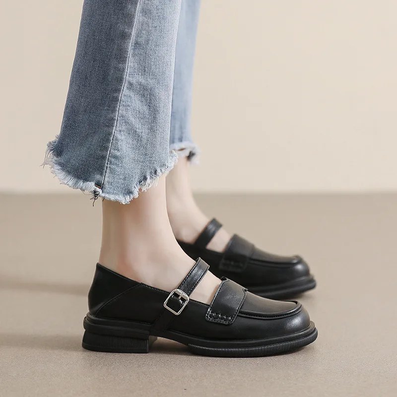 

Women Mary Janes Penny Shoes New Black Pu Leather Ladies Lazy Shoes Student Platform Spring Autumn Slip-On Loafers for Women