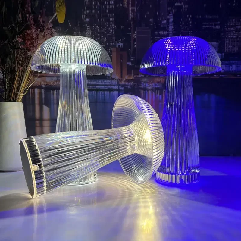 

RGB 16 colors USB rechargeable Mushroom jellyfish Creative Modern Acrylic cordless desk light Table Lamps
