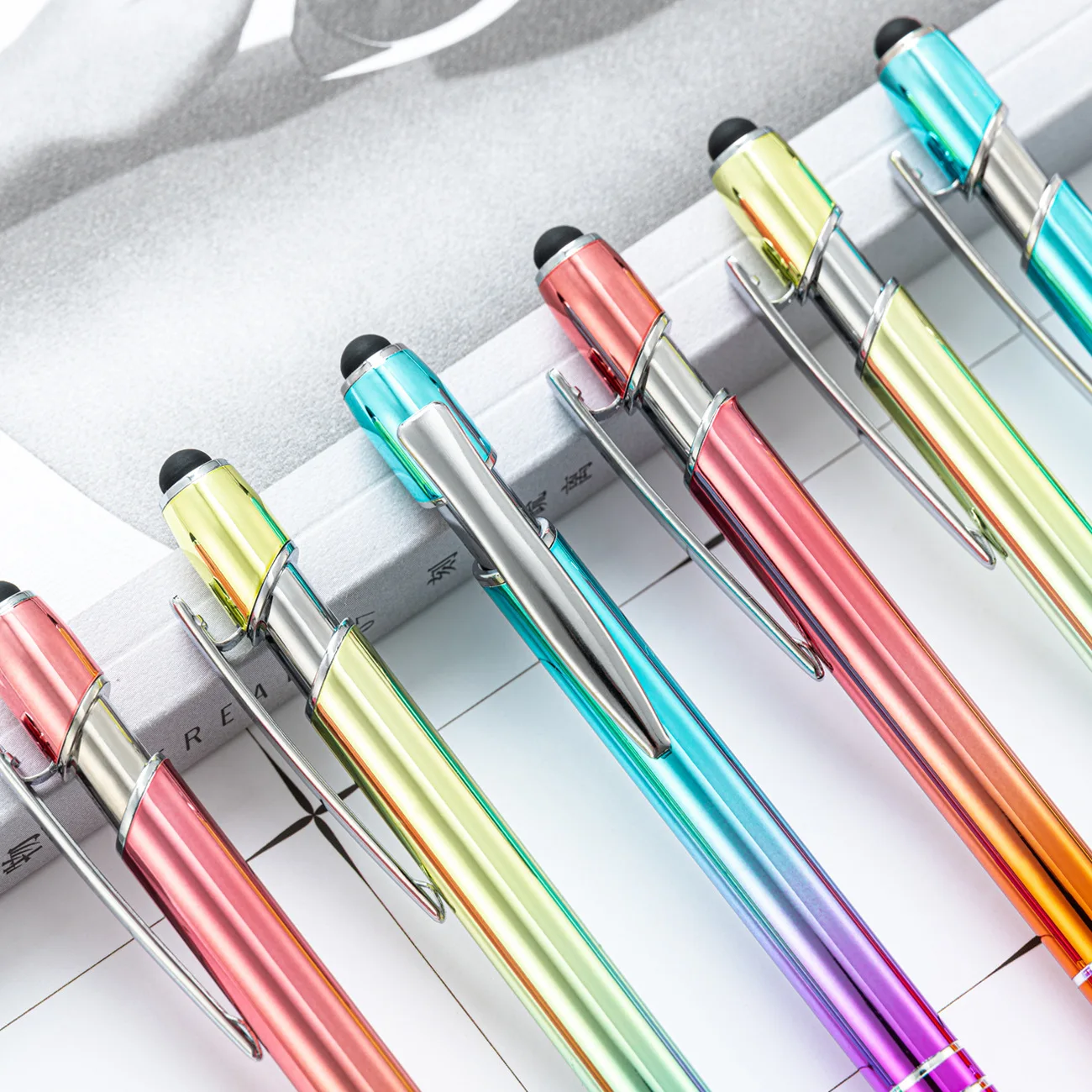 Металлическая шариковая ручка, градиентный цвет, алюминиевый, 20 шт./лот