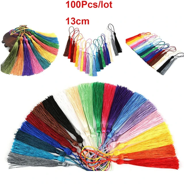 100Pcs 13cm Silky Tassels Bookmark Tassels Bulk Soft Craft Mini Tassels  with Loops for Jewelry Making DIY Accessories 40 Colors