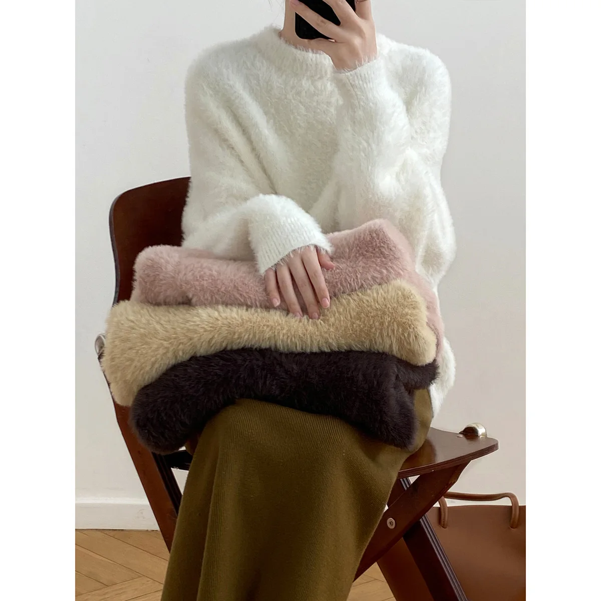 

Women's Clothing Tops for Girls Soft Waxy Imitation Sable Fur Coat Women's Winter Cashmere Lazy Jumper Knitted Top 2022