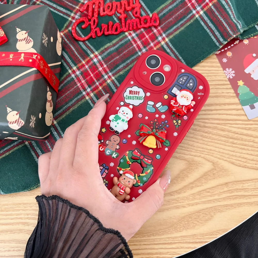 thumbnail image 1 of 3D Cartoon Santa Claus Christmas Phone Case For iPhone 15 14 13 12 11 Pro Max X XR XS Max Elk Snowman Soft Silicone Back Cover, 1 of 5