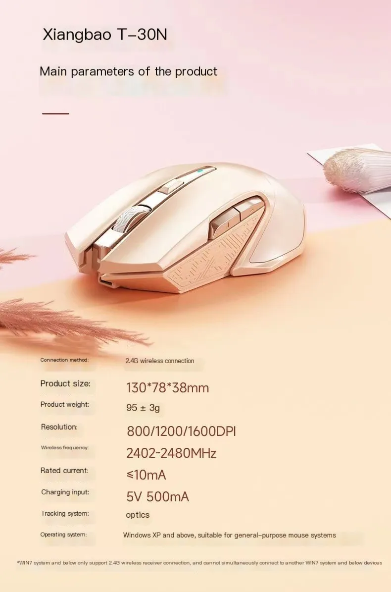 Rechargeable pink mouse type c charging cable