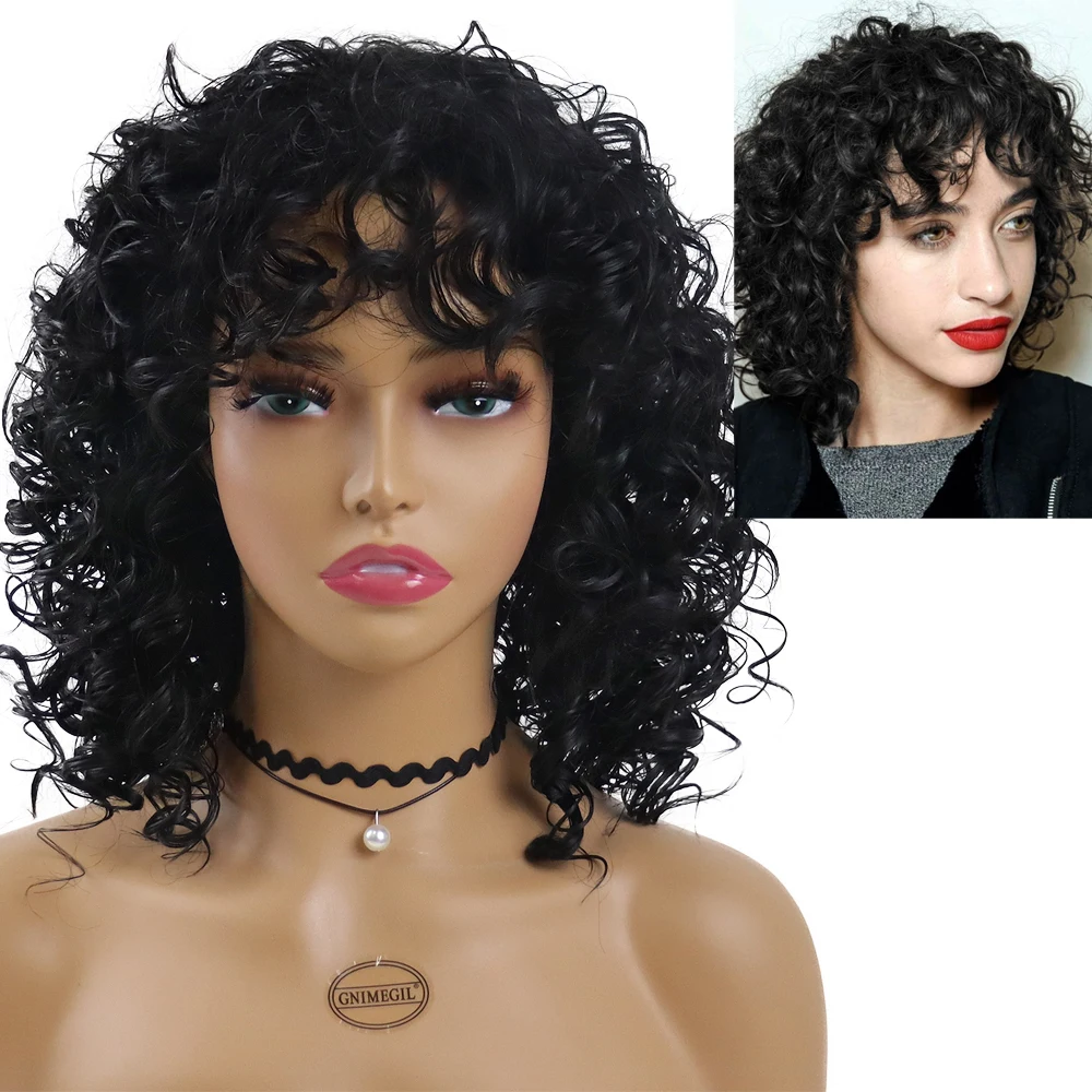 Curly Synthetic Wigs Bangs Natural Curly Wigs Black Women Curly