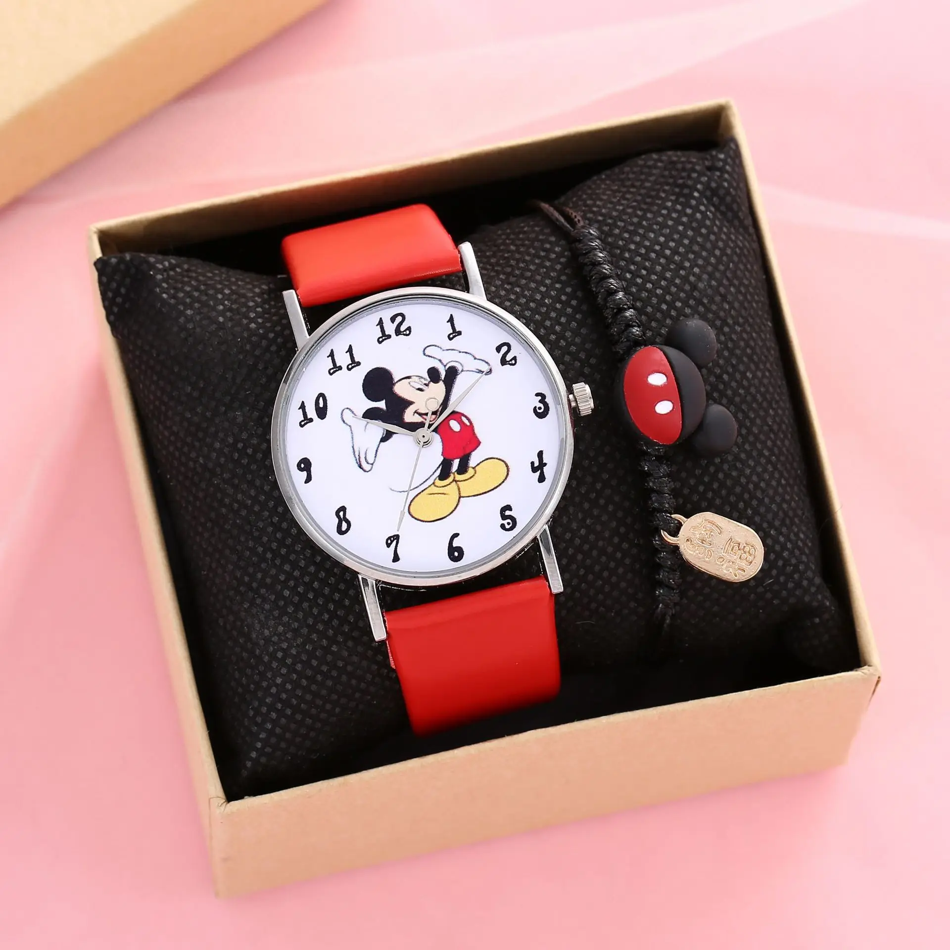 Disney Mickey orologio per bambini figura Anime topolino PU puntatore digitale orologio al quarzo per bambini Set orologio + bracciale con scatola regali
