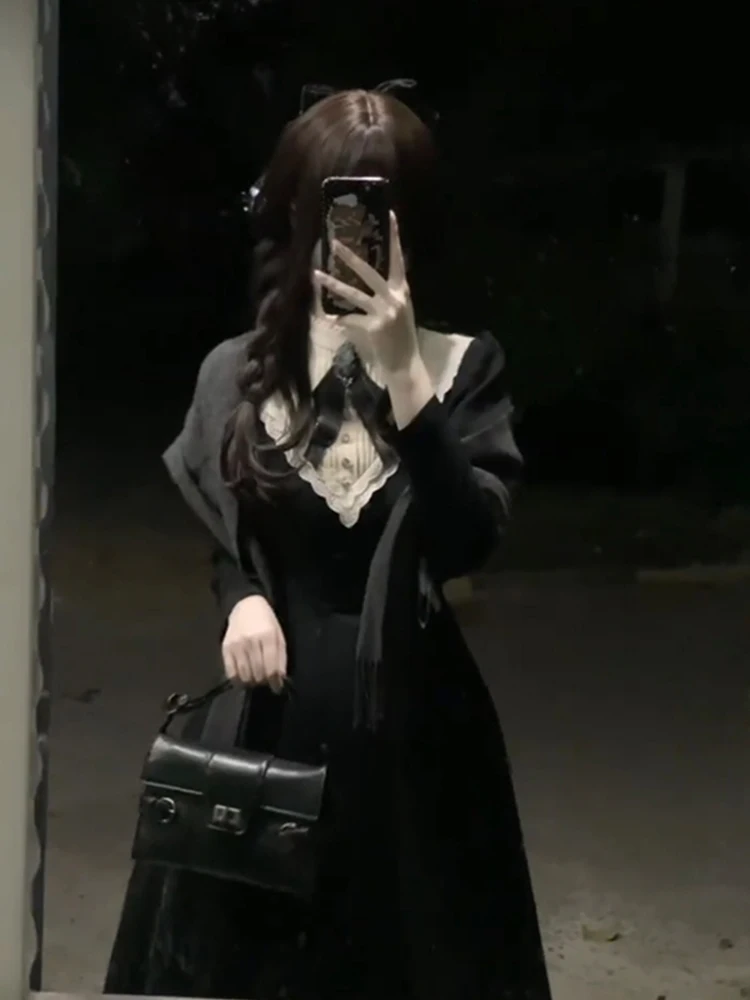 

Niche Design Gothic Style Black Dress Women's Pleated Skirt Lolita Autumn and Winter