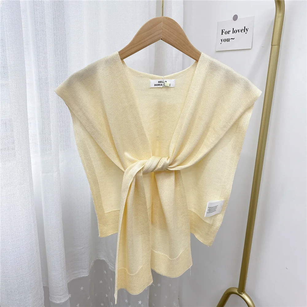 

New Knitted Shawl Women's Summer Outside Air-conditioned Room Cloak Spring Autumn Korean Fashion Shoulder Blue