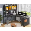 L Shaped Computer Desk with Hutch and Storage Shelves, Gaming Desk with Pegboard, Led Lights, and Power Outlet, Home Office Desk 2