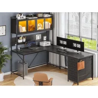 L Shaped Computer Desk with Hutch and Storage Shelves, Gaming Desk with Pegboard, Led Lights, and Power Outlet, Home Office Desk 2