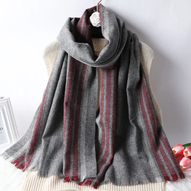 

Autumn and Winter New [100% Wool] European and American Style Striped Wool Scarf and Women's Shawl Collar