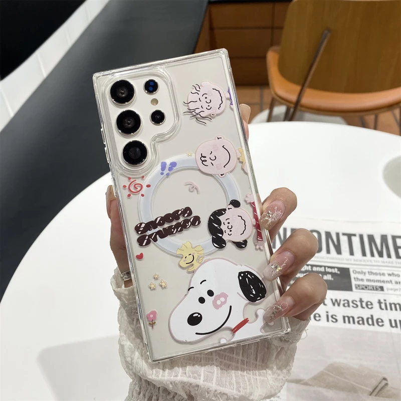 thumbnail image 1 of Bonita funda magnética con carga inalámbrica Magsafe para Samsung Galaxy S 24 23 22 Puls Ultra Hard Cover con Snoopy Charlie Brown, 1 of 5