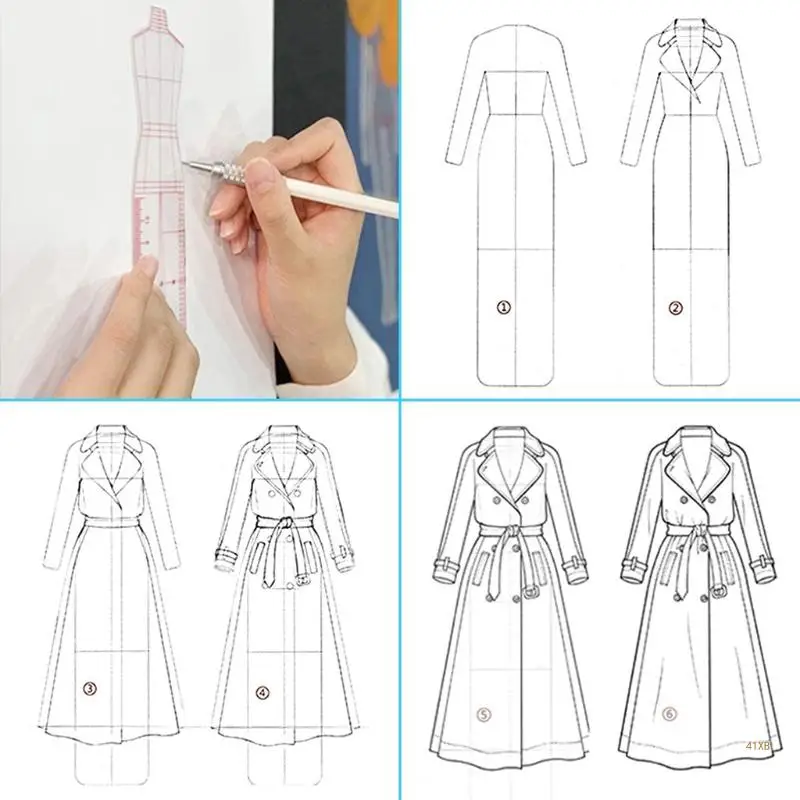 Mannequin Sewing Template Ruler 4 Pcs 41XB Fashion Sketching Ruler Dressmaking Tailoring Designing Drawing