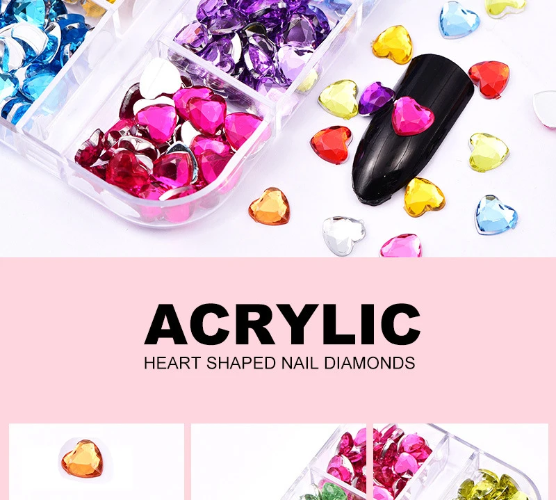 Tag Guns 100pcs Heart Mulitcolor Acrylic Crystal Nail Art Rhinestones Flatback Crystal AB Non Hot Fix Rhinestones Glitter Strass B3717 Garment Eyelets