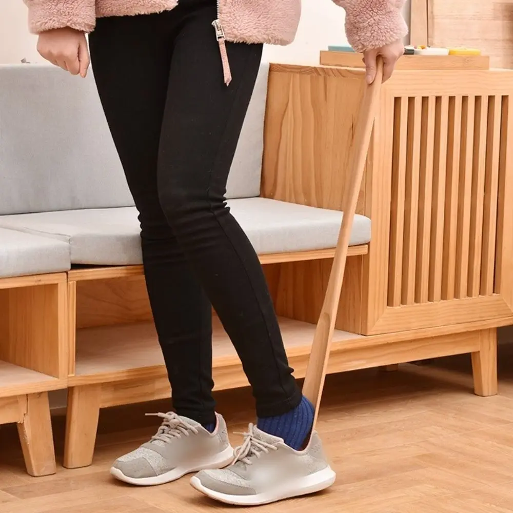 High Quality Wooden Shoe Horn Hanging Extra Long Handle Put On Shoes Tools Easy On Off Portable Shoehorn Home Accessories
