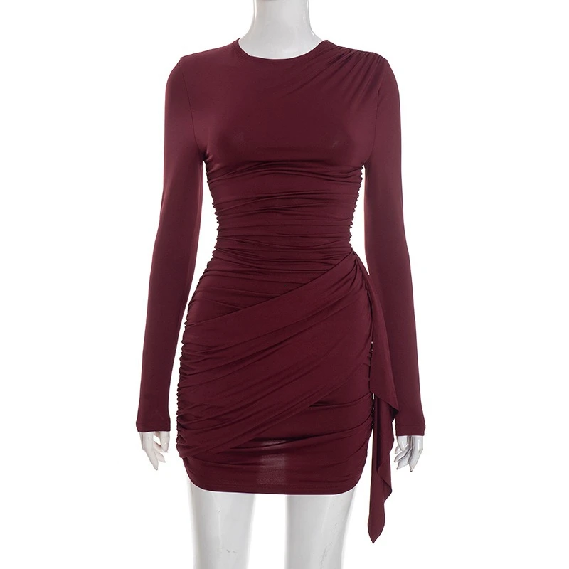 New Fashion Women Short Wrap High Waisted Mini Winter Dress 2025 Outfits Sexy Night Club Party Evening Long Sleeve Dress