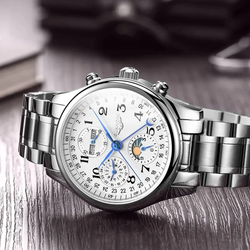 Guanqin Orologio da polso da uomo, multifunzione, automatico, a carica