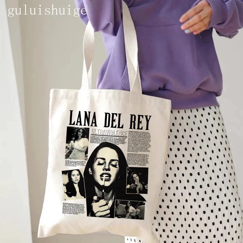 Lana Del Rey Ldr Eco Manga حقيبة تسوق للنساء ، حقيبة كتف قماشية ، سعة كبيرة ، حقيبة متسوقين هاراجو ، 90s