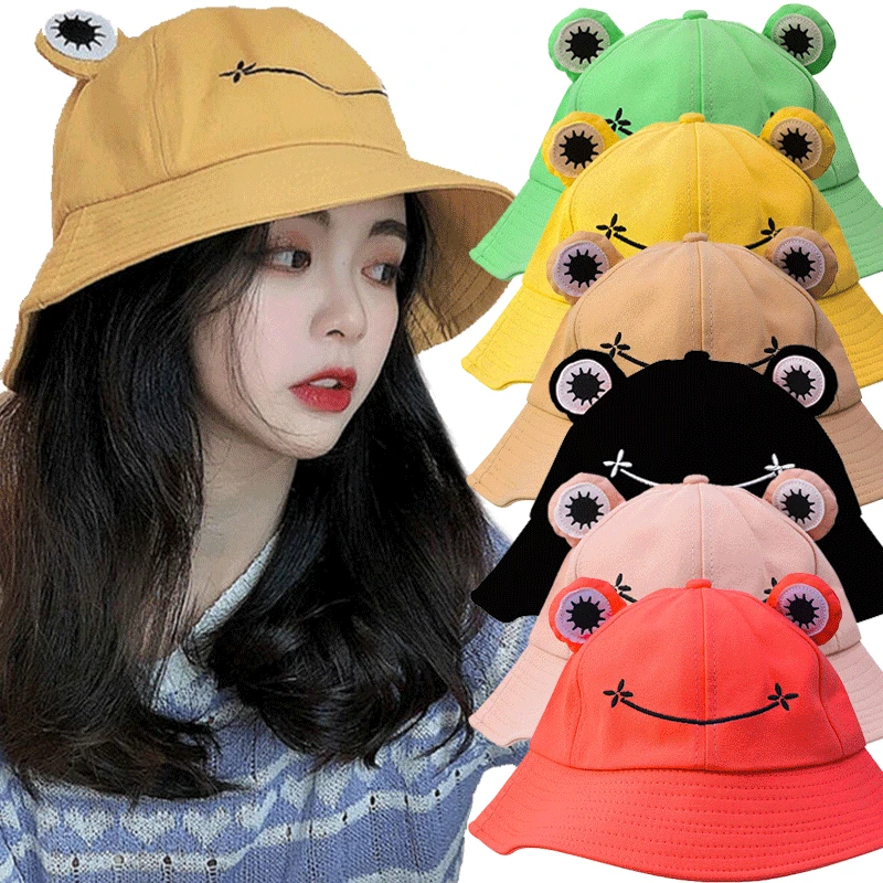 

Parent-Kid Cartoon Frog Bucket Hat Panama Fishing Cap Cute Froggy Hat Femme Bob Chapeau Outdoor Sunscreen Fisherman Hats