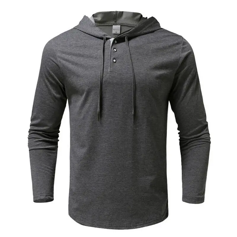Camisa con capucha de manga larga para hombre, camisa deportiva ligera con capucha, informal, sólida, Top con cordón