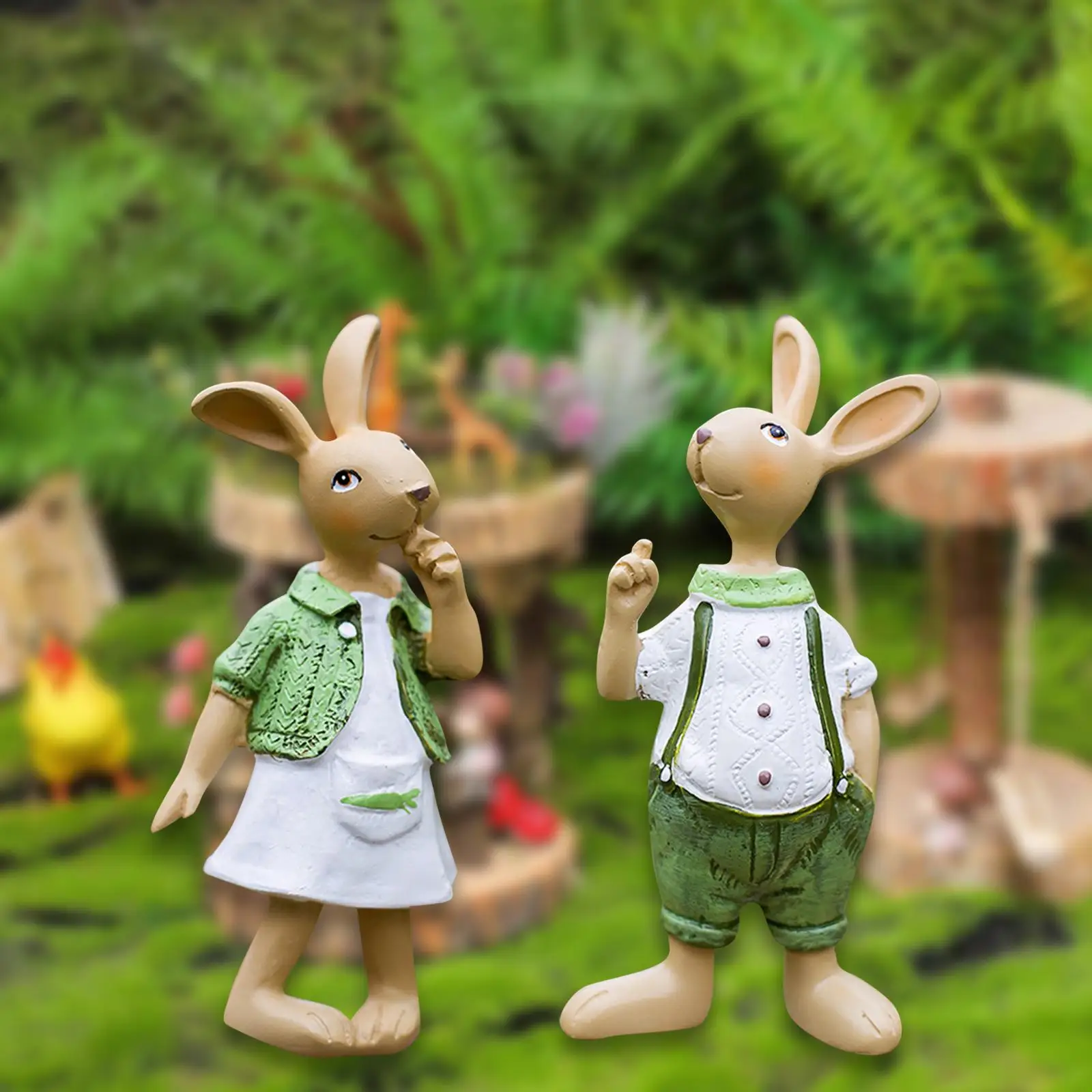 2Pcs Rabbit Garden Statue Home Lawn Art Decoration Ornaments Outdoor Standing Bunny Sculpture Rabbit Figurines Outdoor Decor