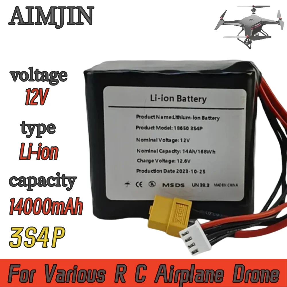 

3S4P 10.8V 14Ah 12V Li-ion battery for various RC aircraft, drones, quadcopters, large capacity, rechargeable, XH2.54-4P, XT60