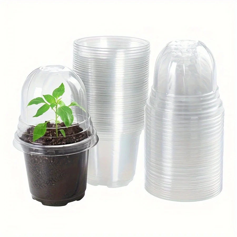 30 ensembles de pots de pépinière avec dômes d'humidité, pots de pépinière transparents de 10 cm (30 pots + 30 couvercles transparents), petits pots pour semis_voghion.com