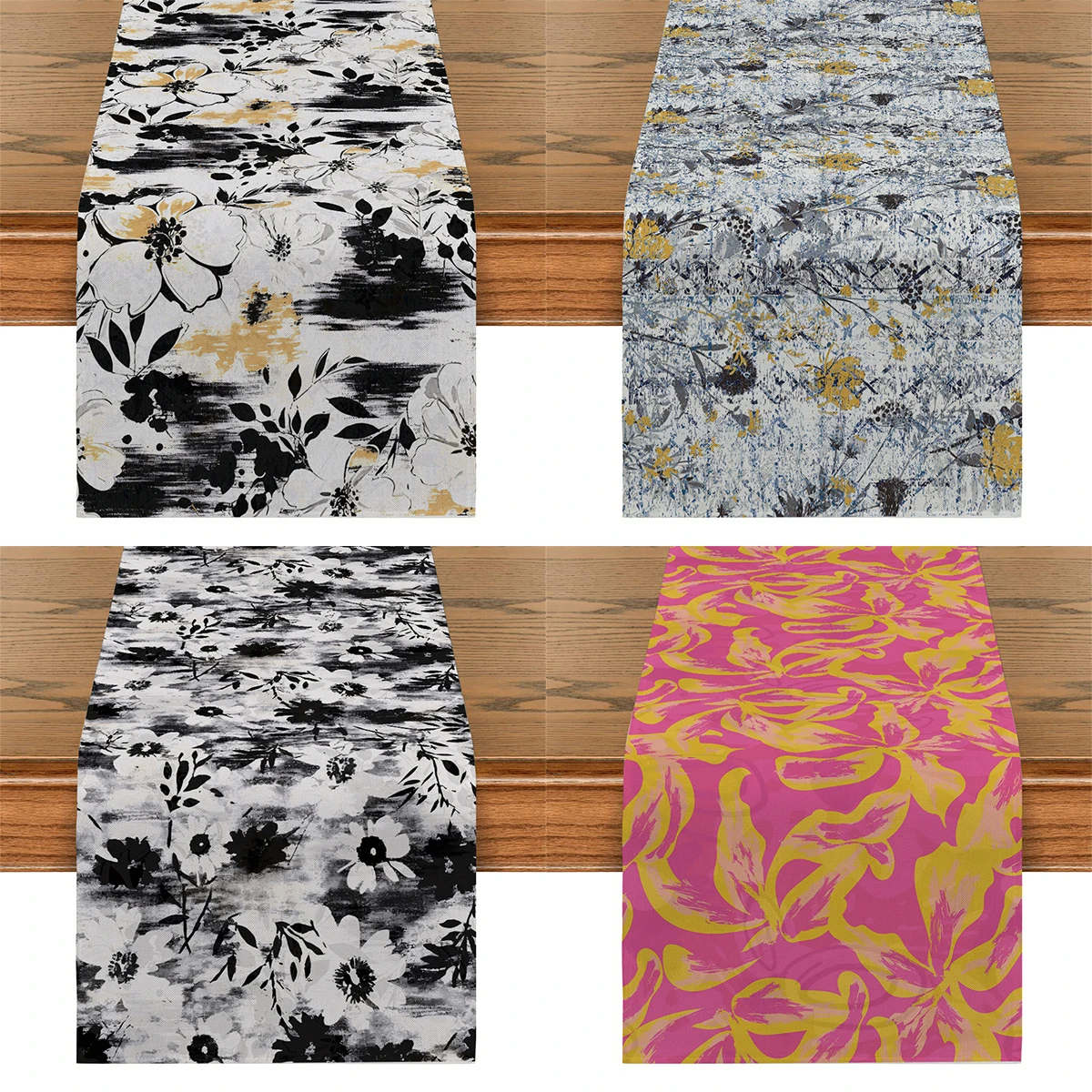 

Simple Plant Flower Table Flag Black And White Watercolor Table Runner Hotel Party Family Kitchen Table Aesthetically Decorated