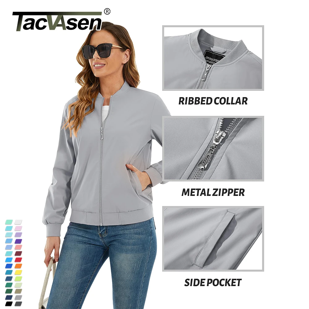 TACVASEN 여성용 파일럿 재킷, 바이커 봄버 재킷, 4 포켓 바람막이 스트리트웨어, 여성 아웃웨어, 작업 코트, 봄 패션