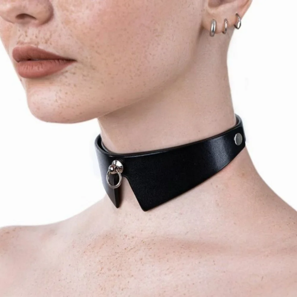 Dunkles PU-Leder-Fake-Kragen, weiblicher Y2K-Punk-Sweet-Cool-Halsband, Hot Girl-Halsband-Halskette im gotischen Stil