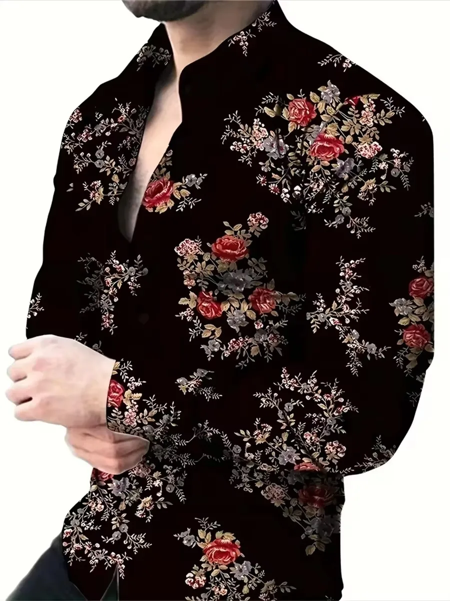 قميص رجالي بأكمام طويلة بتصميم خطوط هندسية باللونين الأسود والذهبي، كارديجان أنيق وعصري من قماش مريح.