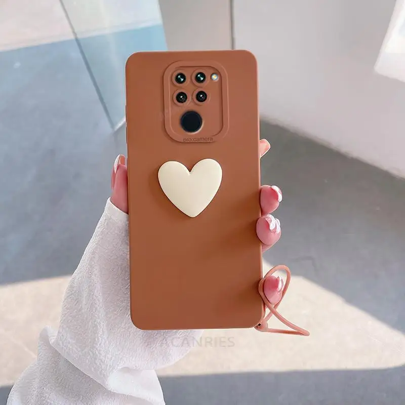 Adorable 3D Love Heart Silicone Case with Lanyard Wrist Strap – Soft Protective Cover