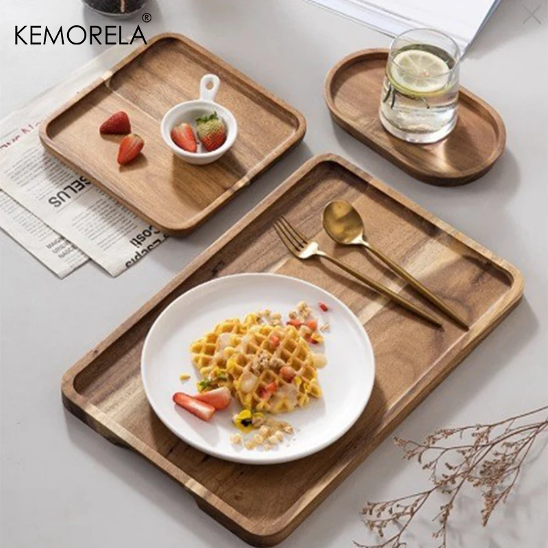 KEMORELA 1PCS Coffee Tray Food Tray Cup Trays Decorative Wood Dessert Gongfu Tea Kitchen Supplies Storage Set