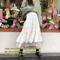 Casual Vintage Women Skirt Matching Chic Lady's White Skirt Sweet Girl's Cake Skirt Elastic Waist A-Line Mid Length Flare Skirt - Image 4