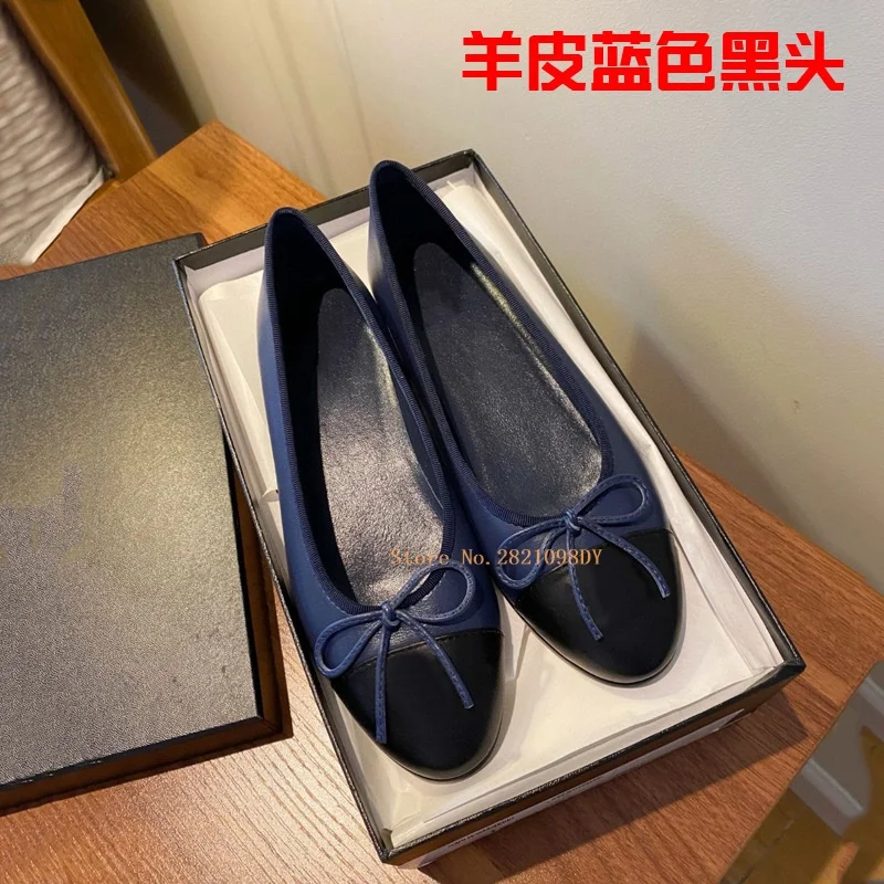 Women Flats Bowknot Flats Ballet Dance Shoes for Women's Four Seasons Sheepskin Real Leather Round Toe Shallow Mouth Comfortable Shoes