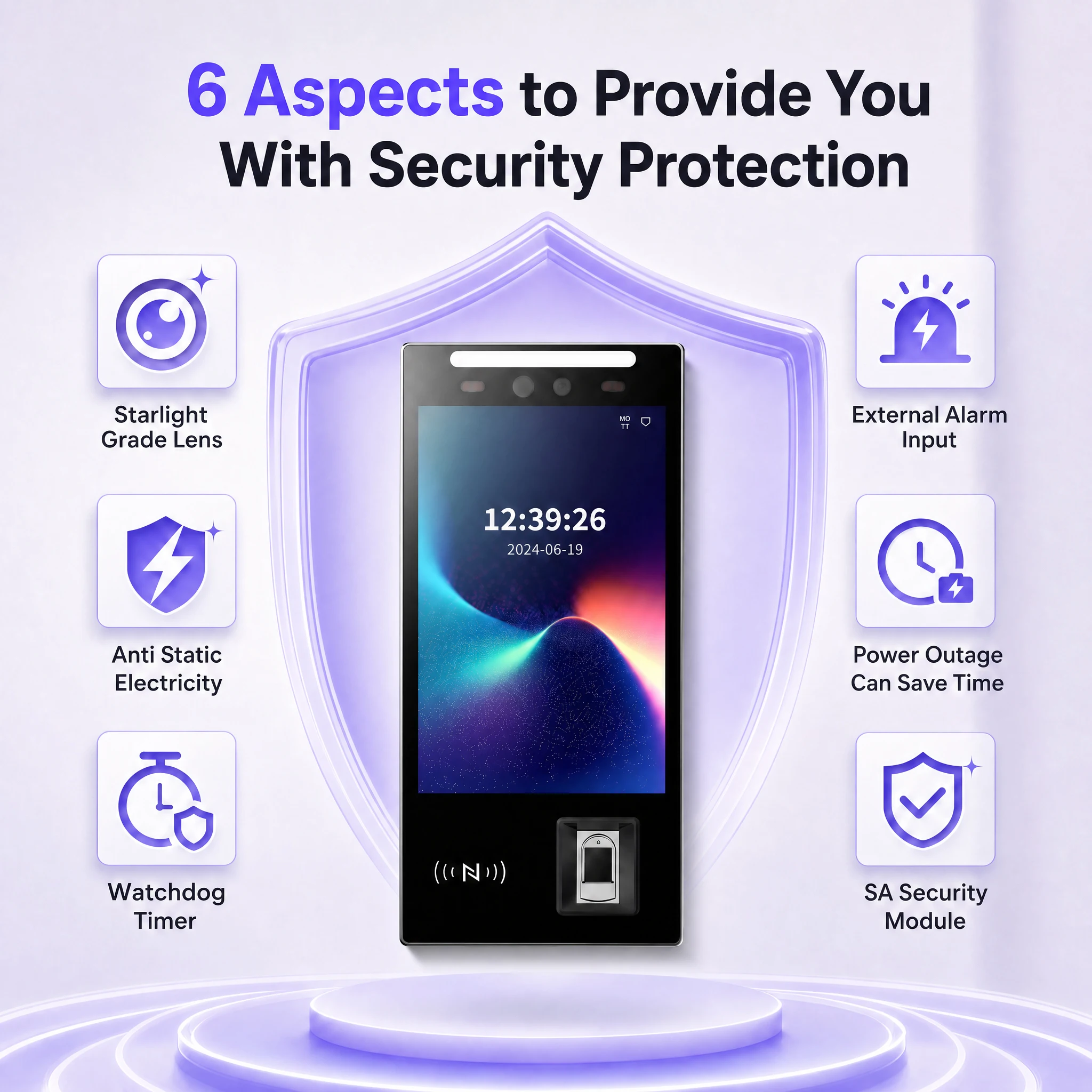 FCV4907 NFC 스캐너 지문 인식 출퇴근 기록기 야간 투시 얼굴 인식 리눅스 출입 통제 무료 SDK OEM ODM 리셋