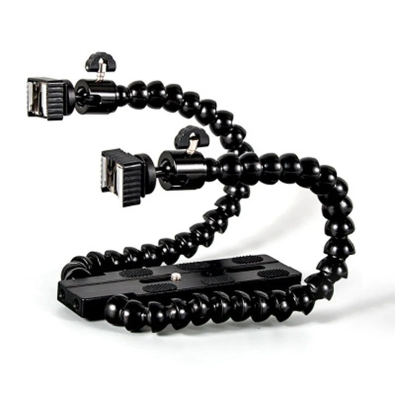 Flexible Dual Arm Hot Shoe Flash Bracket Mount Holder for Canon Nikon Pentax Macro Shot Camera Accessories
