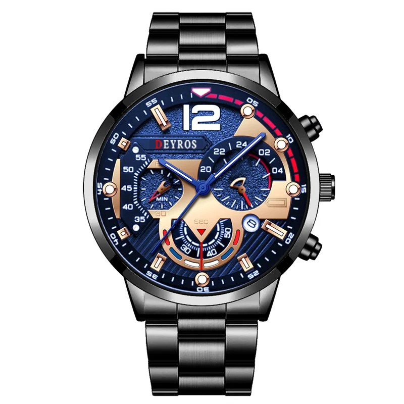 Relogio Luxury Mens Watches Gold Stainless Steel Quartz Calendar Watch For Men Business Luminous Leather Male Bracelet Clock 
