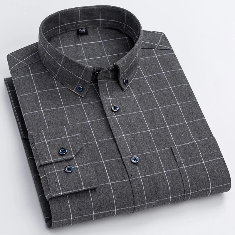 Nuove camicie casual a maniche lunghe scozzesi in flanella per uomo Cotone morbido e confortevole Abbigliamento Stili di moda Camicie eleganti da lavoro 4