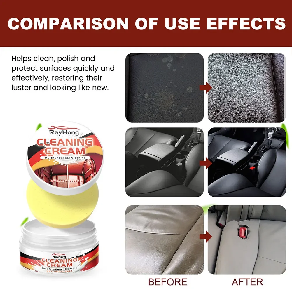 100g Leather Care Cream with Sponge Car Leather Restorer Cream Car Leather Refresher for Leather Pant Bag Shoes Furniture 6