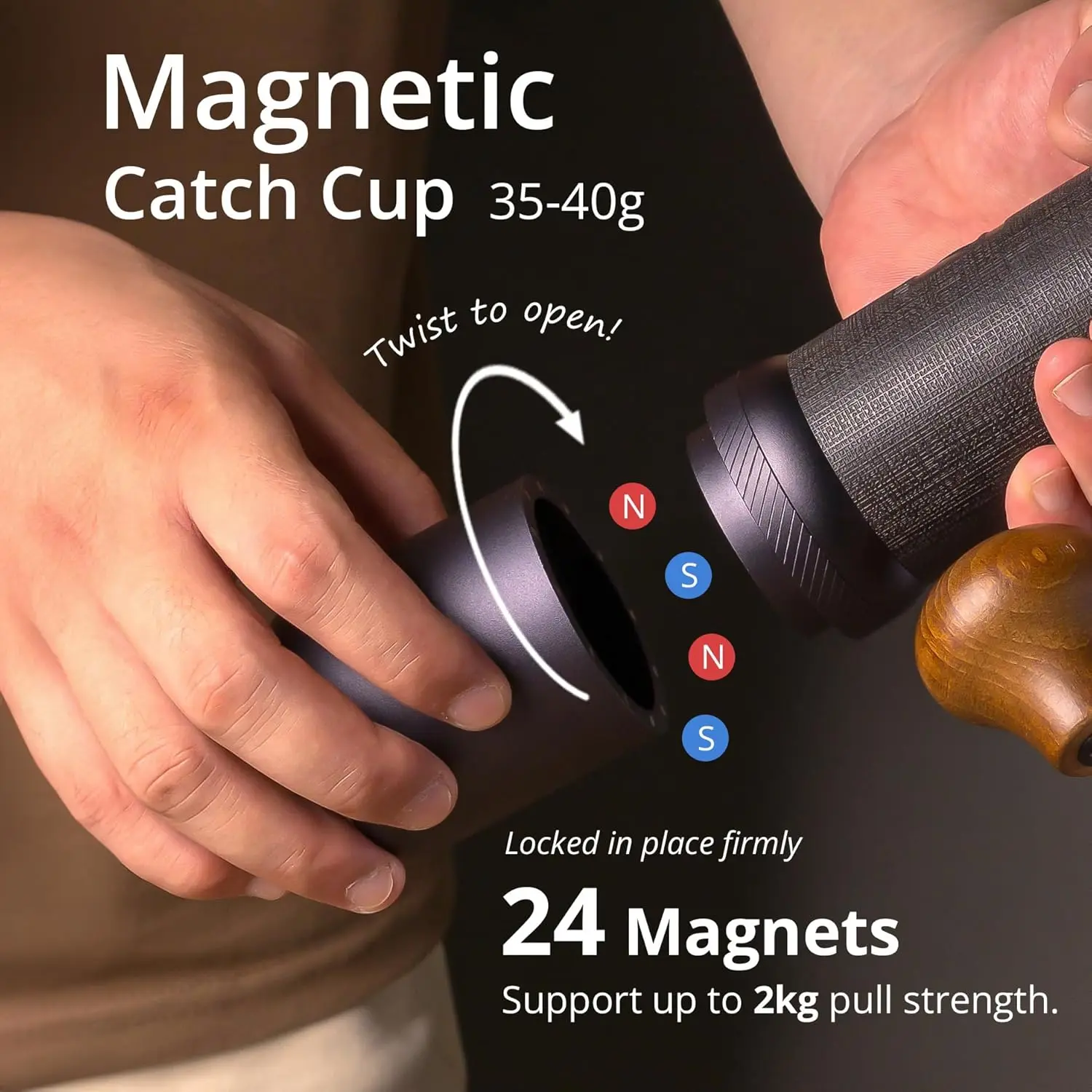 J-Ultra Manual Coffee Grinder Iron Gray, Conical Burr, Foldable Handle, Magnet Catch Cup Capacity 40g, Numerical Adjustable