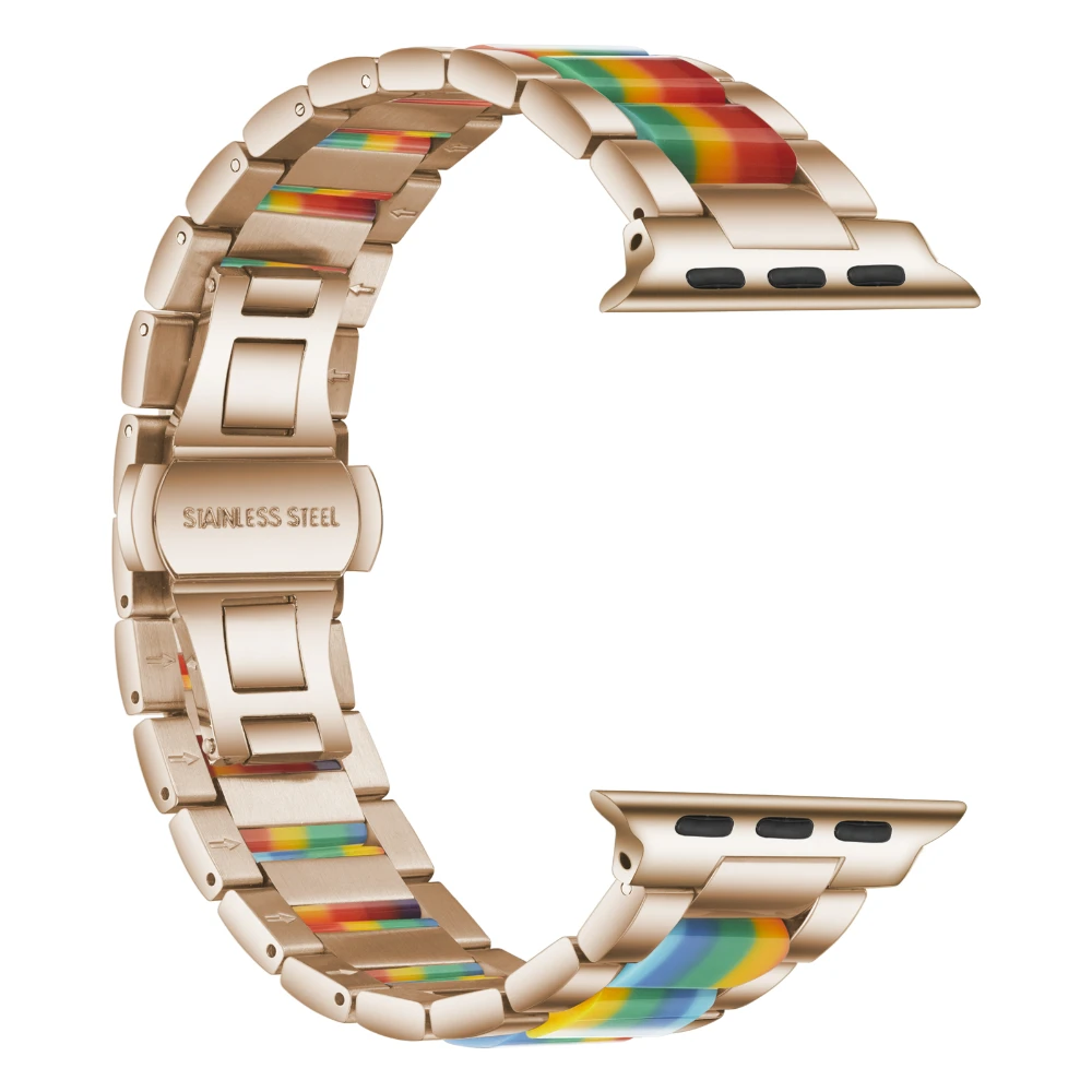 Metal Resin Strap for Apple Watch 45mm 41mm 44mm 42mm 40mm 38mm Stainless Steel Wristband for iWatch Series 8765432SE Ultra 49mm