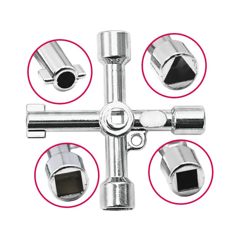 

4 Way Universal Cross Triangle Wrench KEY for Train Electrical Elevator Cabinet Valve Alloy Triangle