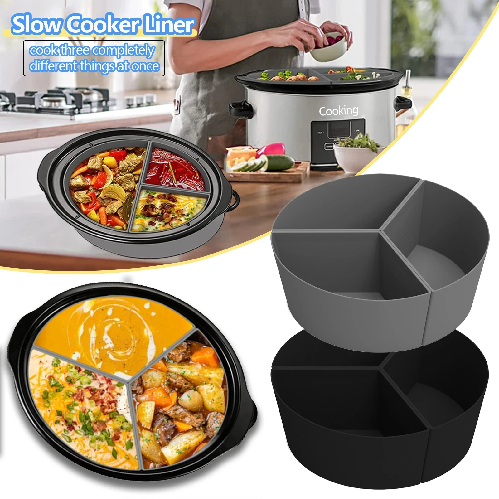 Foldable Crock Pockets Slow Cooker Divider Silicone Insert BPA Free  Dishwasher Safe Reusable Silicone Mold For Crock-pot - AliExpress