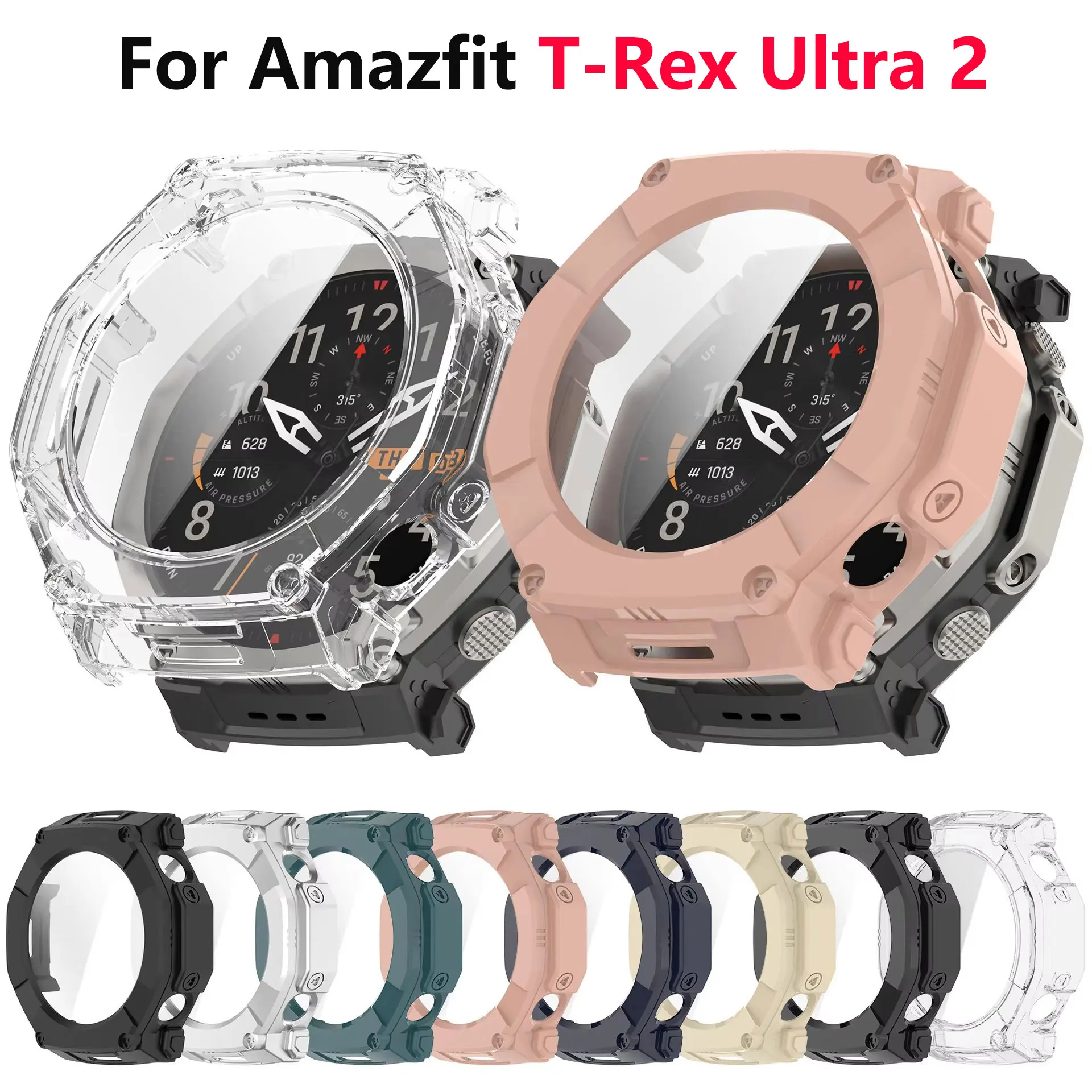 Amazfit T-Rex Ultra 2용 PC 케이스 + 유리 T-Rex Ultra2 액세서리용 스크린 프로텍터 긁힘 방지 필름 범퍼 보호 커버