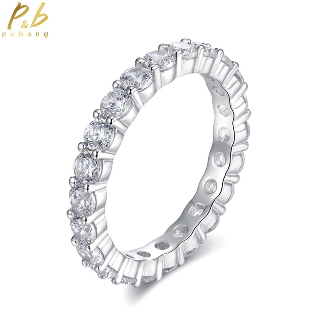 

PuBang Fine Jewelry 925 Sterling Silver Full 3MM Gem Created Moissanit Diamond Row Ring for Women Anniversary Gift Drop Shipping
