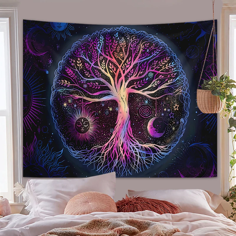 1 Stück Baum des Lebens Wandteppich Wandbehang, ästhetische Galaxie Sonne Mond Sternenhimmel Wandteppich, Zuhause Wohnzimmer Schlafzimmer Dekoration – Detail 12