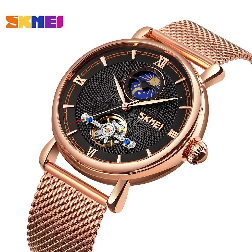 SKMEI 9220 Fashion Waterproof Mechanical Watch Tourbillon Hollow Out Full-Automatic Men's Steel Band Watch