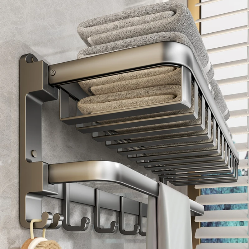 

Gun ash space aluminium towel rack punch-free bathroom rack wall-mounted bathroom towel rack