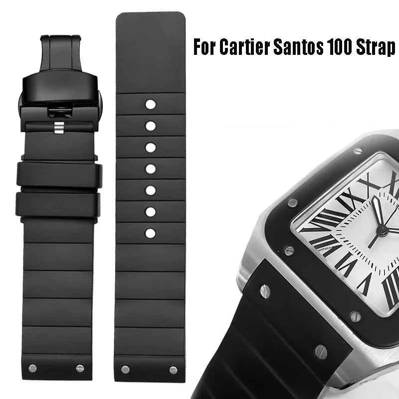 Cinturino In Silicone Morbido Per Cartier Santos Sandoz Santos 100 Cinturino In Gomma Nera Per Orologio Uomo Donna Accessori Per Catena Orologio 23Mm
